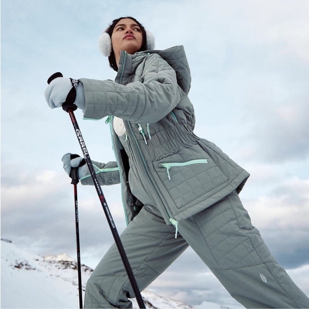 NWT Free People FP Movement All Prepped Ski Quilted Jacket Green Gray XL - Picture 3 of 14